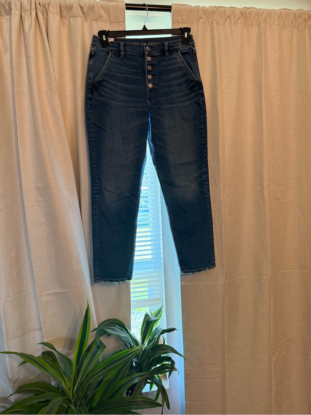 American Eagle Outfitters Dark Indigo High-Rise Button-Front Jeans